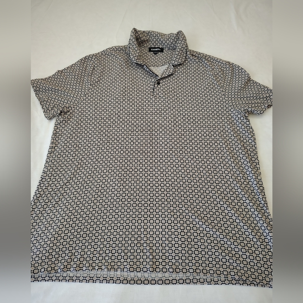 Express Croft & Barrow Black and Tan Casual Button Down Shirt Size XL